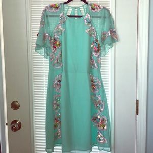 Embellished flutter sleeve dress